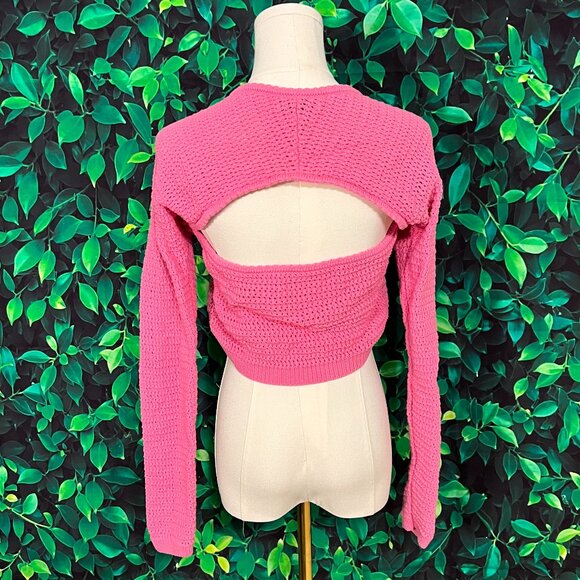 AEO Pink Knit Crop Top w/ Attached Bolero (X-Large) - Picture 2 of 4